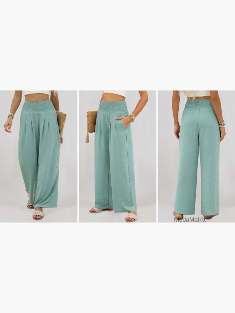 Flowy Wide Leg High Waist Palazzo Pants with Pockets - Picture 7 of 7